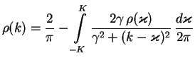 $\displaystyle \rho(k)
= \frac{2}{\pi}
-\int\limits_{-K}^K\frac{2\gamma\,\rho(\varkappa)}{\gamma^2+(k-\varkappa)^2}
\,\frac{d\varkappa}{2\pi}$