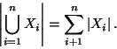 \begin{displaymath}\left\vert\bigcup_{i=1}^n X_i\right\vert=\sum_{i+1}^n\left\vert X_i\right\vert.
\end{displaymath}