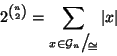 \begin{displaymath}
2^{{n \choose 2}} = \sum_{x\in{\cal G}_n\big/\mathchoice
{...
...}_{\!\scriptscriptstyle {}\oldcong }}} \left\vert x\right\vert
\end{displaymath}
