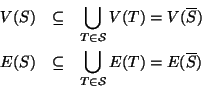 \begin{eqnarray*}
V(S) & \subseteq & \bigcup_{T\in{\cal S}} V(T) = V(\overline{S...
...E(S) & \subseteq & \bigcup_{T\in{\cal S}} E(T) = E(\overline{S})
\end{eqnarray*}